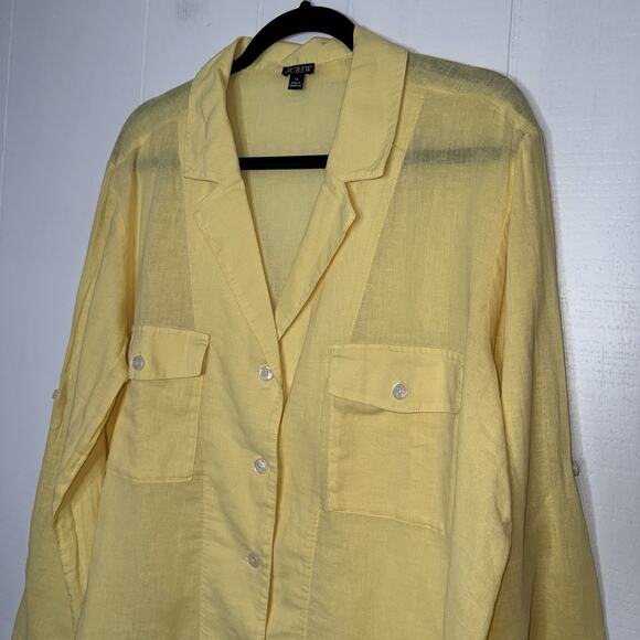 J. Crew Women’s Camp Collar Shirt Featherweight Linen Blend Yellow Size 16 - Picture 3 of 6